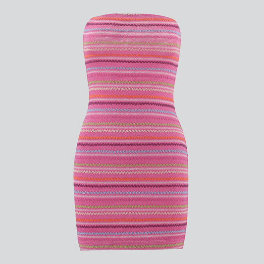 Short Striped Knit Tube Dress